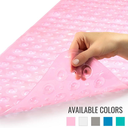 Bath Mat Extra Large No Slip Shower & Bathtub Mat with Suction Cups and Drain Holes for Anti-slip Grip, Machine Washable, Extra Large, 40 x 15.5, Pink