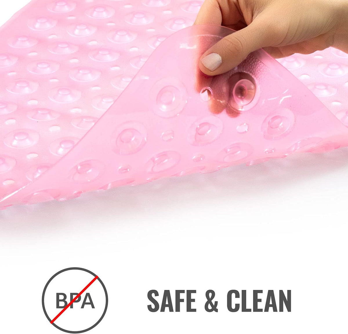 Bath Mat Extra Large No Slip Shower & Bathtub Mat with Suction Cups and Drain Holes for Anti-slip Grip, Machine Washable, Extra Large, 40 x 15.5, Pink