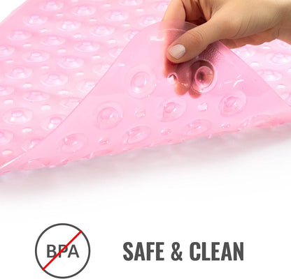 Bath Mat Extra Large No Slip Shower & Bathtub Mat with Suction Cups and Drain Holes for Anti-slip Grip, Machine Washable, Extra Large, 40 x 15.5, Pink