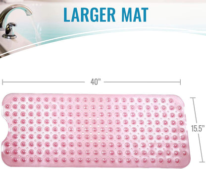 Bath Mat Extra Large No Slip Shower & Bathtub Mat with Suction Cups and Drain Holes for Anti-slip Grip, Machine Washable, Extra Large, 40 x 15.5, Pink