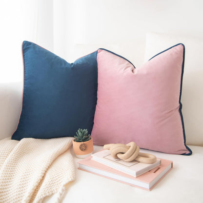 Decorative Throw Pillow Covers Cushion Cases, Set of 2 Soft Velvet Modern Double-Sided Designs, Mix and Match for Home Decor, Pillow Inserts Not Included (18x18 inch, Pink/Blue)