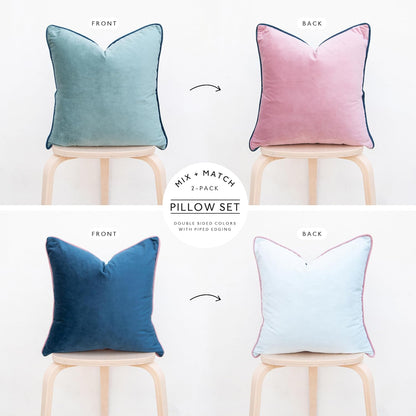Decorative Throw Pillow Covers Cushion Cases, Set of 2 Soft Velvet Modern Double-Sided Designs, Mix and Match for Home Decor, Pillow Inserts Not Included (18x18 inch, Pink/Blue)