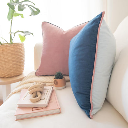 Decorative Throw Pillow Covers Cushion Cases, Set of 2 Soft Velvet Modern Double-Sided Designs, Mix and Match for Home Decor, Pillow Inserts Not Included (18x18 inch, Pink/Blue)