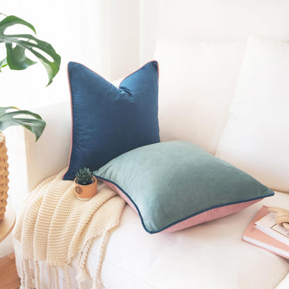Decorative Throw Pillow Covers Cushion Cases, Set of 2 Soft Velvet Modern Double-Sided Designs, Mix and Match for Home Decor, Pillow Inserts Not Included (18x18 inch, Pink/Blue)