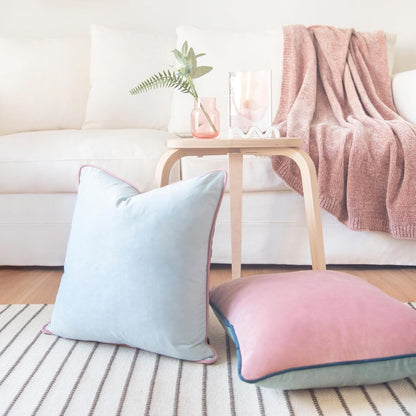 Decorative Throw Pillow Covers Cushion Cases, Set of 2 Soft Velvet Modern Double-Sided Designs, Mix and Match for Home Decor, Pillow Inserts Not Included (18x18 inch, Pink/Blue)