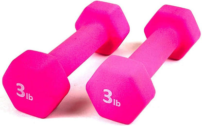 Barbell Neoprene Coated Hex Dumbbell Weights (Hot Pink 3LB, Set of 2)