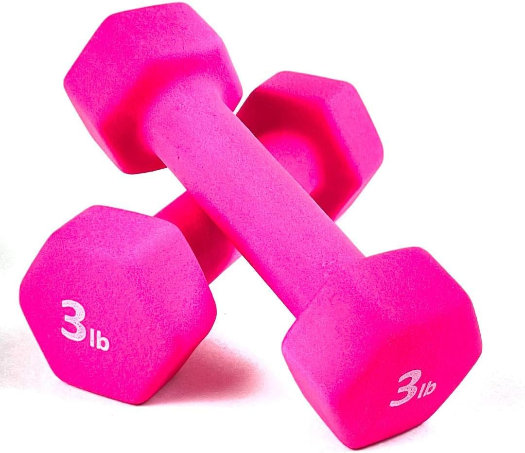 Barbell Neoprene Coated Hex Dumbbell Weights (Hot Pink 3LB, Set of 2)