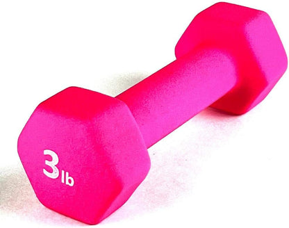 Barbell Neoprene Coated Hex Dumbbell Weights (Hot Pink 3LB, Set of 2)