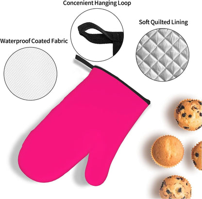 4PCS Oven Mitts and Pot Holders Sets, Solid Rose Deep Pink Oven Mitts Set Heat Resistant Kitchen Microwave Gloves Safe for Baking,Cooking, BBQ