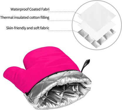 4PCS Oven Mitts and Pot Holders Sets, Solid Rose Deep Pink Oven Mitts Set Heat Resistant Kitchen Microwave Gloves Safe for Baking,Cooking, BBQ