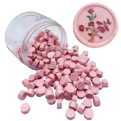 200pcs Pink Sealing Wax Beads Octagon Dusty Rose Wax Seal Beads Bulk for Wedding Invitations Xmas Gift Wrapping Card Envelope Seal