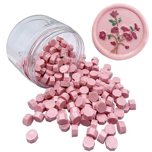 200pcs Pink Sealing Wax Beads Octagon Dusty Rose Wax Seal Beads Bulk for Wedding Invitations Xmas Gift Wrapping Card Envelope Seal