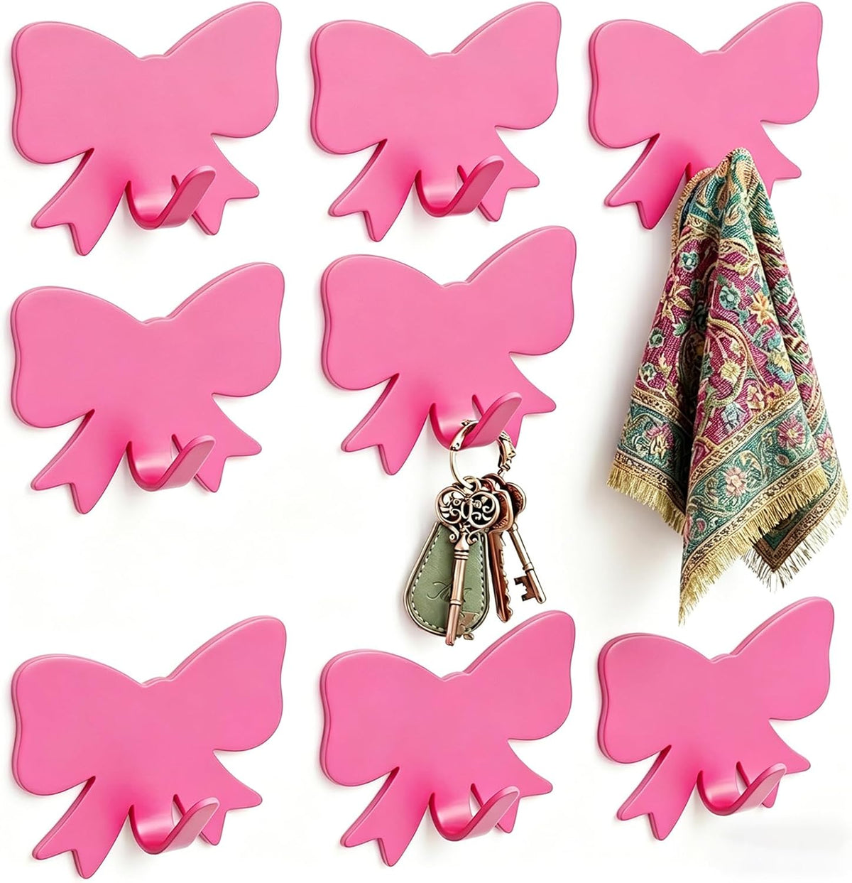 8 Pcs Cute Adhesive Wall Hooks,Small Kawaii Bow Knot Decor Hook for Hanging