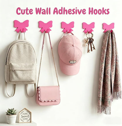 8 Pcs Cute Adhesive Wall Hooks,Small Kawaii Bow Knot Decor Hook for Hanging