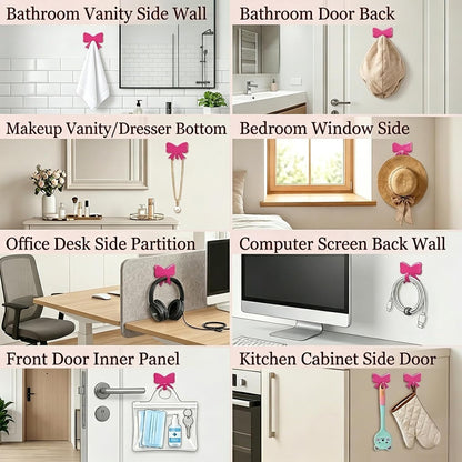 8 Pcs Cute Adhesive Wall Hooks,Small Kawaii Bow Knot Decor Hook for Hanging