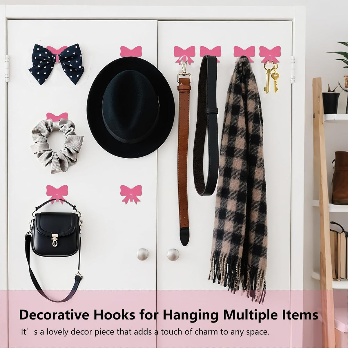 8 Pcs Cute Adhesive Wall Hooks,Small Kawaii Bow Knot Decor Hook for Hanging