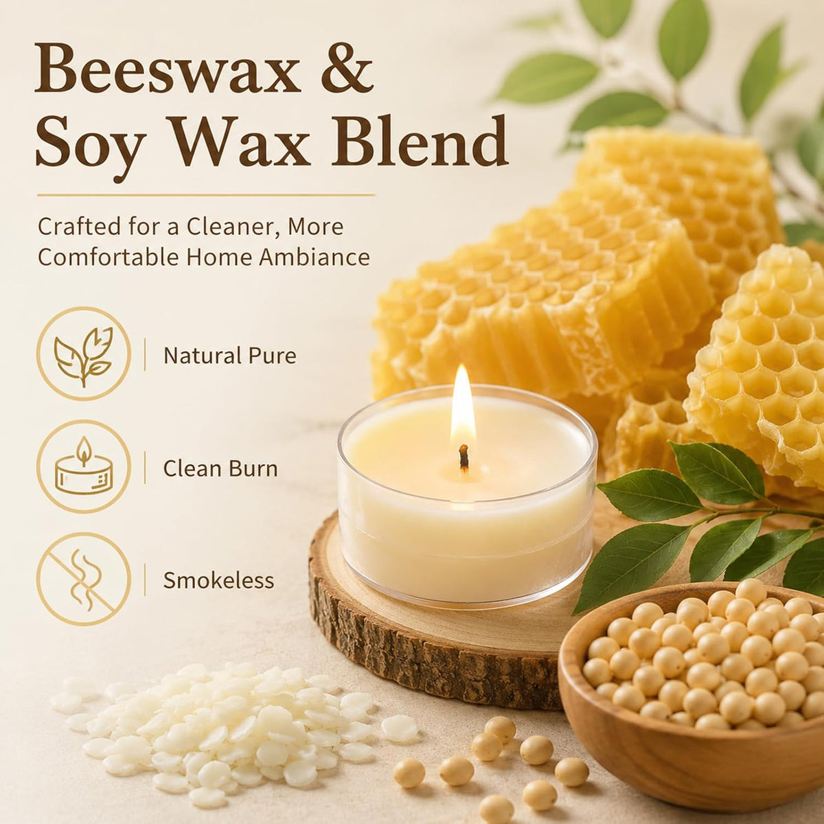 Scented Tealight Candles 16 Packs, Beeswax Blend Peach Tea Candle