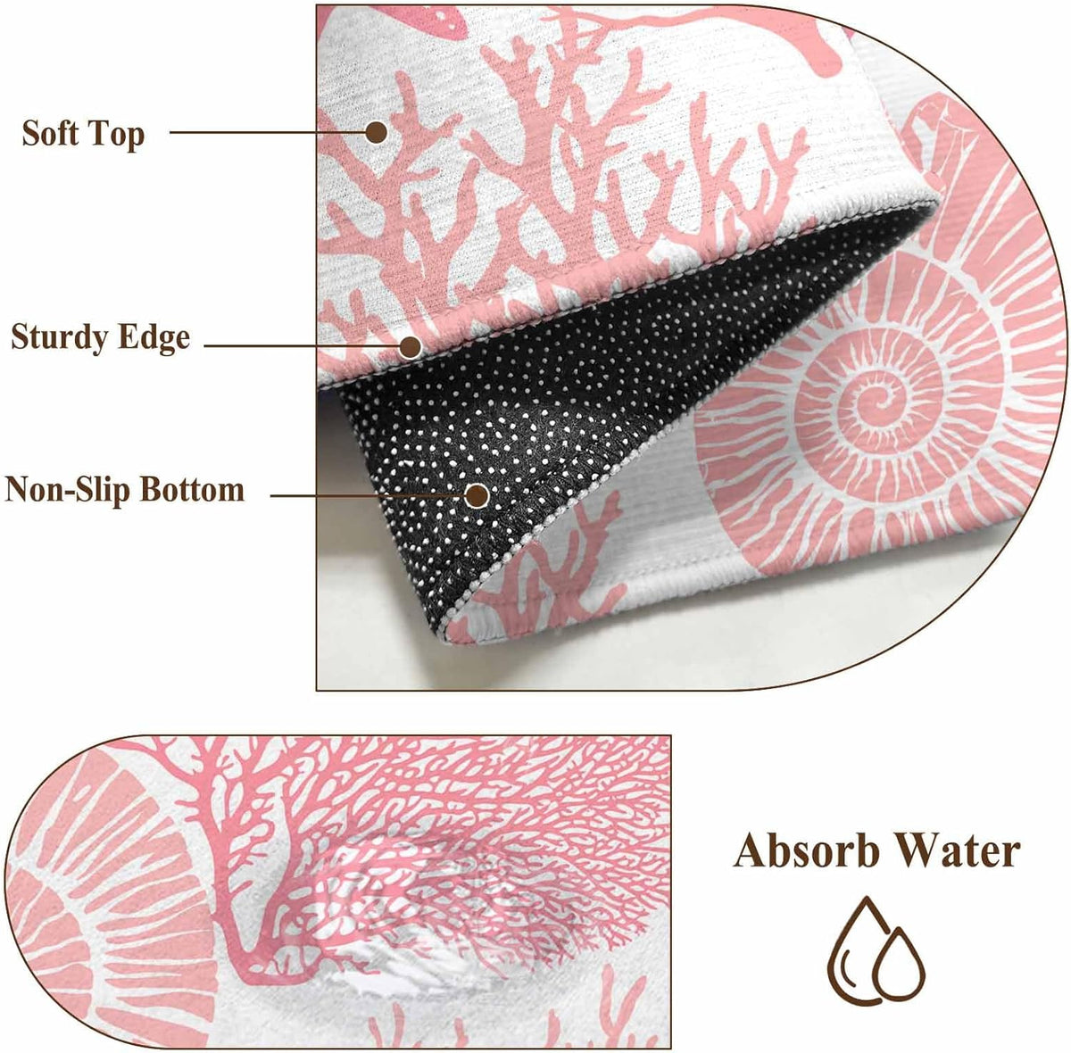 Coastal Pink Round Area Rug 5 FT, Indoor Outdoor Rug, Ocean Coral Starfish Shell Modern Sea Washable Circular Carpet Non-Shedding Floor Mat for Coffee Table Nursery Foyer Balcony