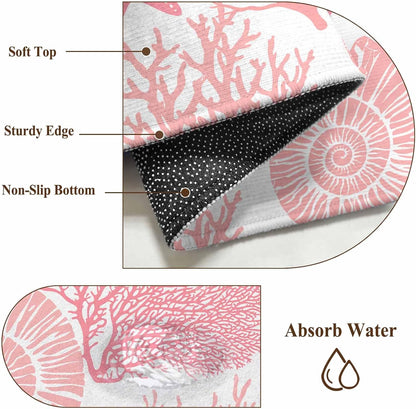 Coastal Pink Round Area Rug 5 FT, Indoor Outdoor Rug, Ocean Coral Starfish Shell Modern Sea Washable Circular Carpet Non-Shedding Floor Mat for Coffee Table Nursery Foyer Balcony