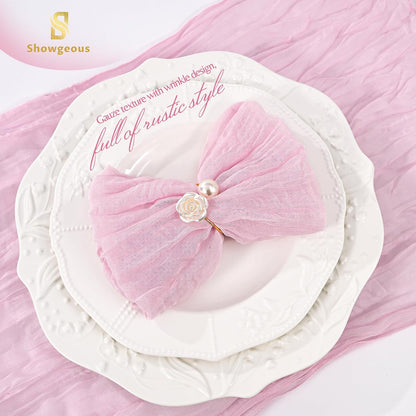 10 Pack Pink Cheesecloth Napkins 20"x20" Boho Washable Cloth Napkins Set of 10 Wrinkled Cheese Cloth Napkins Gauze Dinner Table Napkin for Wedding Party Baby Shower Birthday Decor