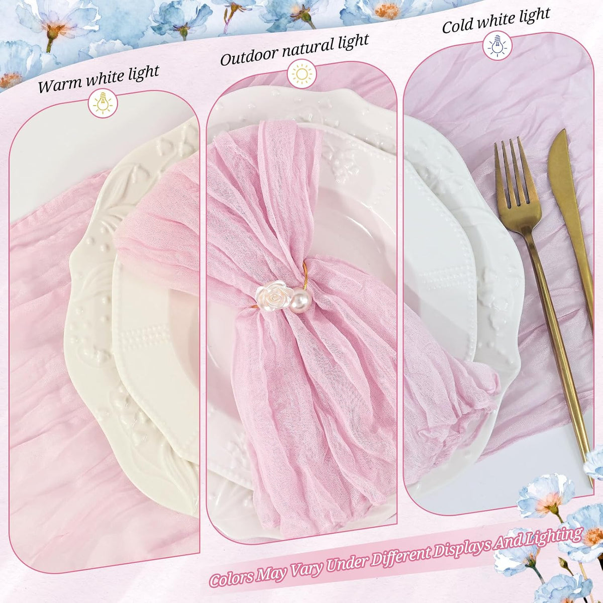 10 Pack Pink Cheesecloth Napkins 20"x20" Boho Washable Cloth Napkins Set of 10 Wrinkled Cheese Cloth Napkins Gauze Dinner Table Napkin for Wedding Party Baby Shower Birthday Decor