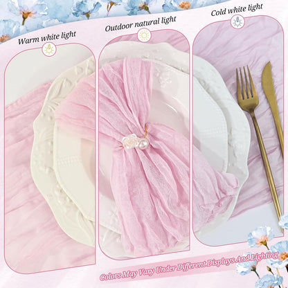 10 Pack Pink Cheesecloth Napkins 20"x20" Boho Washable Cloth Napkins Set of 10 Wrinkled Cheese Cloth Napkins Gauze Dinner Table Napkin for Wedding Party Baby Shower Birthday Decor
