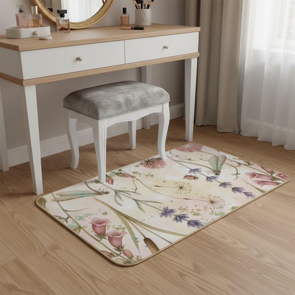 Flannel Quick Dry Bath Mat 16 × 24 Inch, Delicate Botanicallight Pink Flowers No Slip Shower Rug Water Absorbing Bathroom Decor Western Bathroom Rugs Anti-Fatigue Kitchen Mats