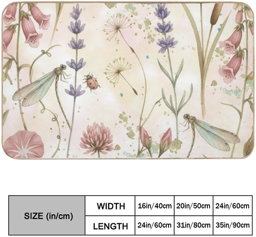 Flannel Quick Dry Bath Mat 16 × 24 Inch, Delicate Botanicallight Pink Flowers No Slip Shower Rug Water Absorbing Bathroom Decor Western Bathroom Rugs Anti-Fatigue Kitchen Mats