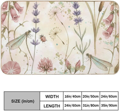 Flannel Quick Dry Bath Mat 16 × 24 Inch, Delicate Botanicallight Pink Flowers No Slip Shower Rug Water Absorbing Bathroom Decor Western Bathroom Rugs Anti-Fatigue Kitchen Mats