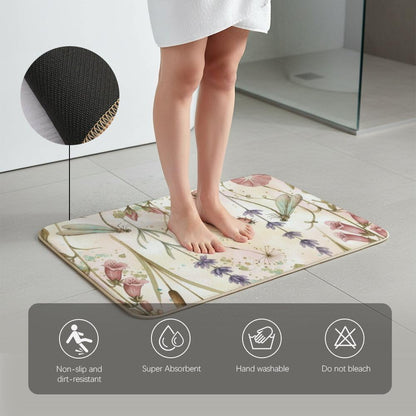 Flannel Quick Dry Bath Mat 16 × 24 Inch, Delicate Botanicallight Pink Flowers No Slip Shower Rug Water Absorbing Bathroom Decor Western Bathroom Rugs Anti-Fatigue Kitchen Mats