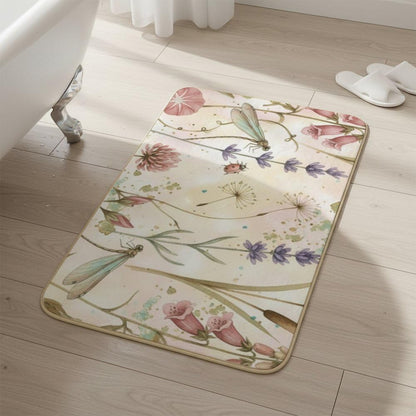Flannel Quick Dry Bath Mat 16 × 24 Inch, Delicate Botanicallight Pink Flowers No Slip Shower Rug Water Absorbing Bathroom Decor Western Bathroom Rugs Anti-Fatigue Kitchen Mats