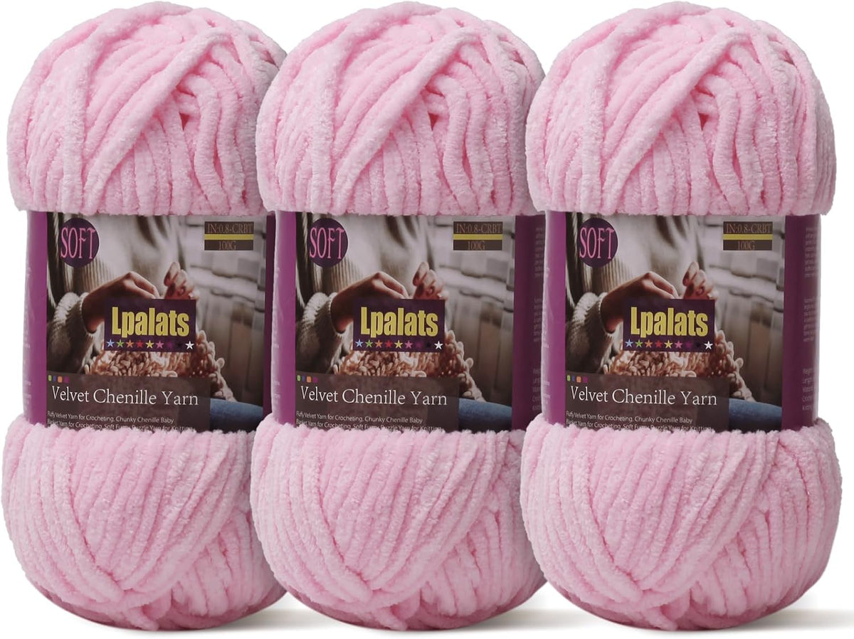 Baby Blanket Yarn for Crocheting Soft, #6 Pink Super Bulky Chenille Yarn