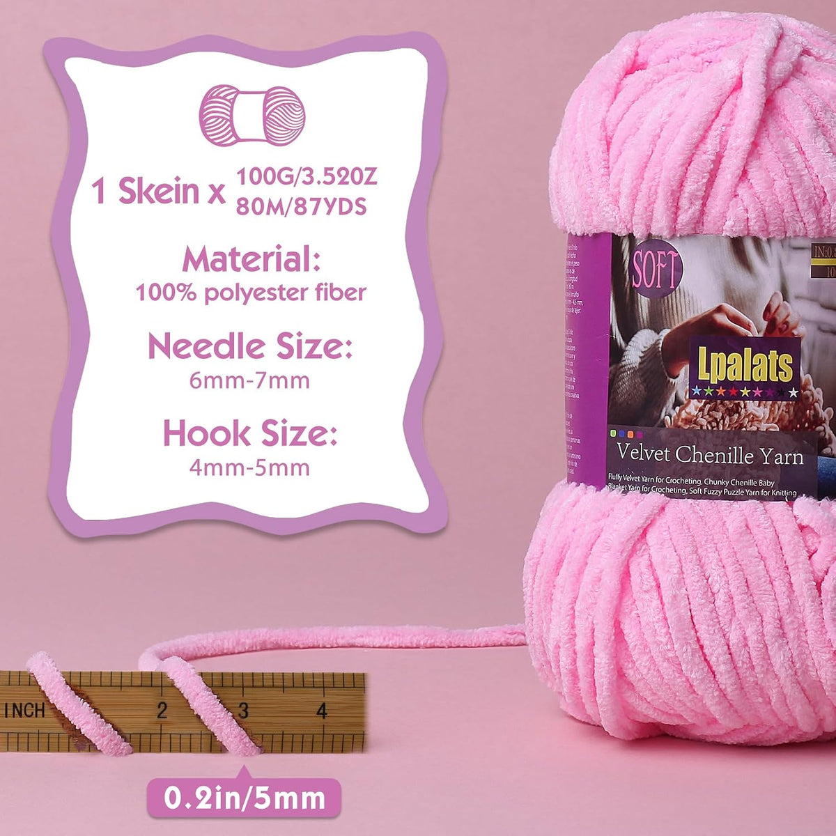 Baby Blanket Yarn for Crocheting Soft, #6 Pink Super Bulky Chenille Yarn