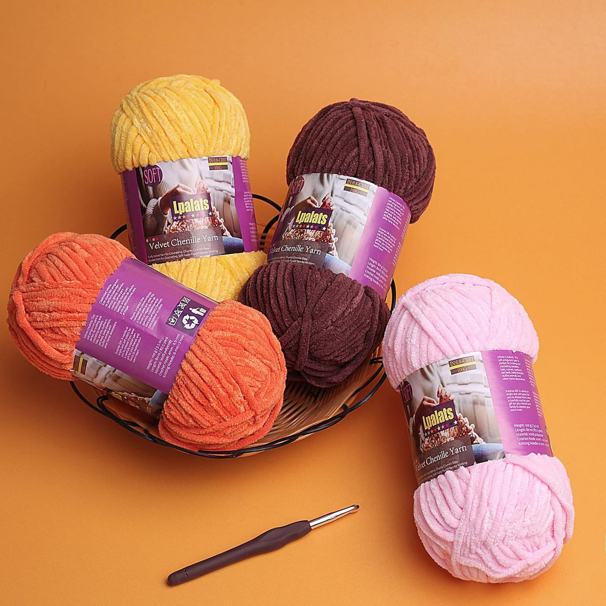Baby Blanket Yarn for Crocheting Soft, #6 Pink Super Bulky Chenille Yarn