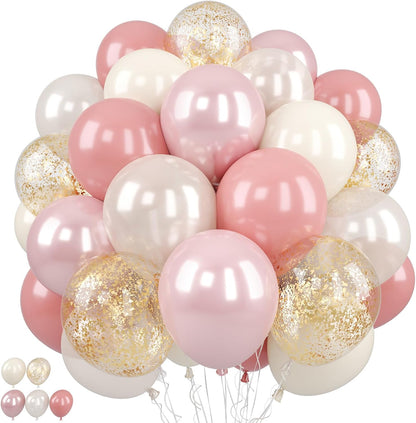 Pink and Gold Balloons, 50PCS 12 Inch Double Stuffed Metallic Balloons