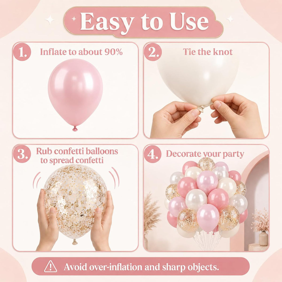 Pink and Gold Balloons, 50PCS 12 Inch Double Stuffed Metallic Balloons