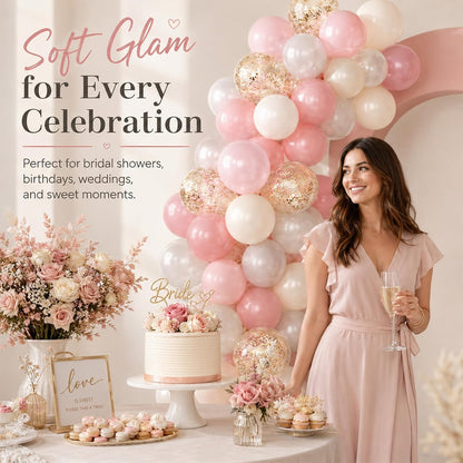 Pink and Gold Balloons, 50PCS 12 Inch Double Stuffed Metallic Balloons