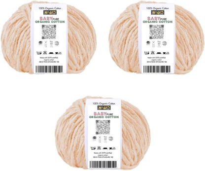 BabyPure Organic Cotton Yarn – 100% Organic Cotton – Made with GOTS Certified Cotton – Soft Baby Yarn – 3 or 6 Skein Pack (3, Warm Peach)