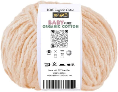 BabyPure Organic Cotton Yarn – 100% Organic Cotton – Made with GOTS Certified Cotton – Soft Baby Yarn – 3 or 6 Skein Pack (3, Warm Peach)