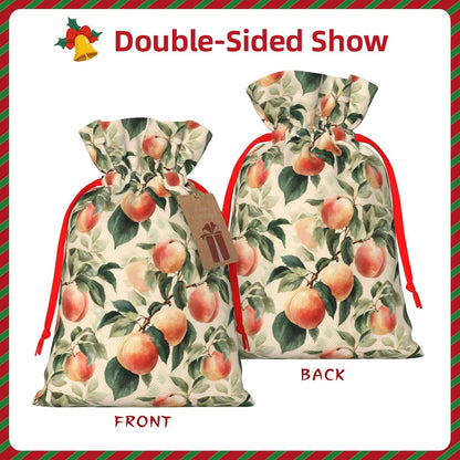 Peach Print Christmas Drawstring Gift Bags, Reusable Candy Treat Bags For Holiday Birthday Party