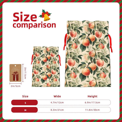 Peach Print Christmas Drawstring Gift Bags, Reusable Candy Treat Bags For Holiday Birthday Party