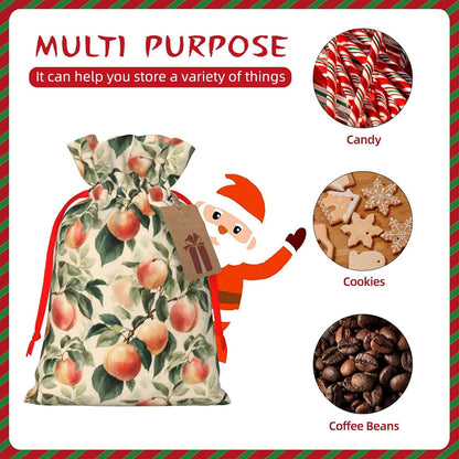 Peach Print Christmas Drawstring Gift Bags, Reusable Candy Treat Bags For Holiday Birthday Party