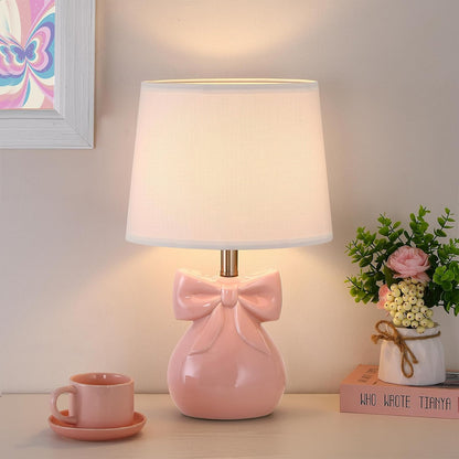 Pink Bow Table Lamp for Girl's Room, 19" Cute Lamp for Kids Bedroom