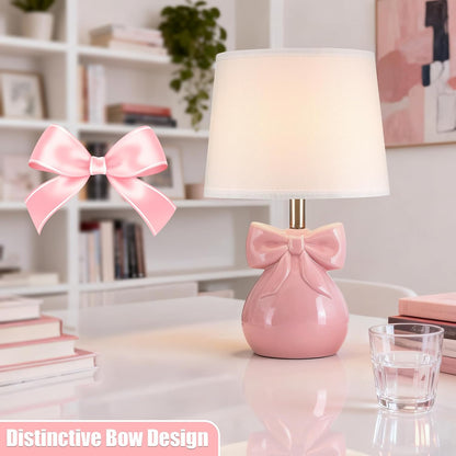 Pink Bow Table Lamp for Girl's Room, 19" Cute Lamp for Kids Bedroom