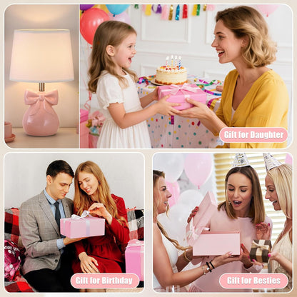 Pink Bow Table Lamp for Girl's Room, 19" Cute Lamp for Kids Bedroom