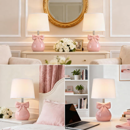 Pink Bow Table Lamp for Girl's Room, 19" Cute Lamp for Kids Bedroom