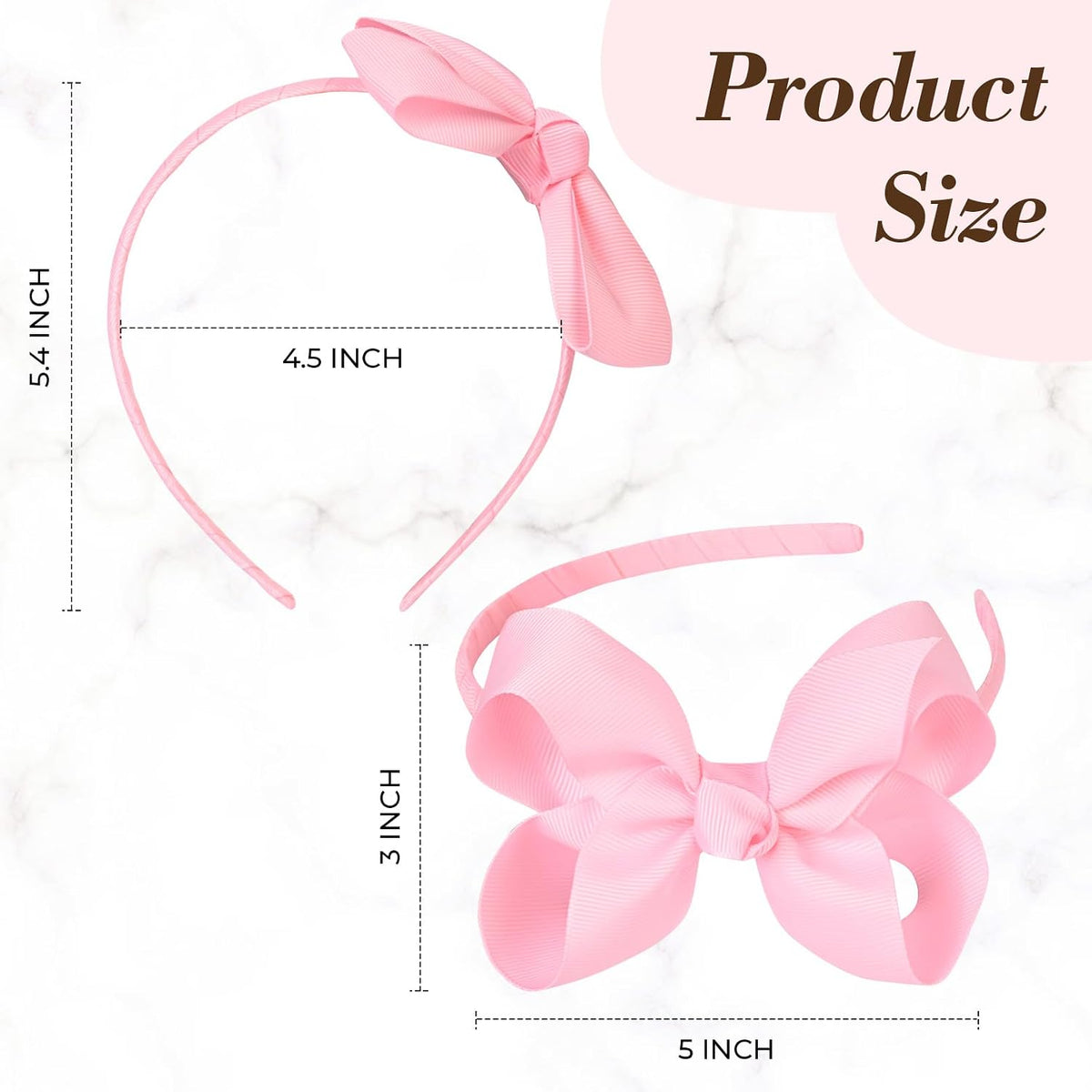2 PCS 4" Light Pink Bow Headband Grosgrain Ribbon Hair Bows Hair Band Accessories Set of 2 -Light Pink