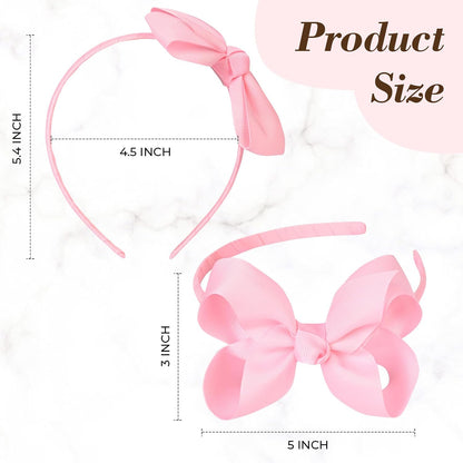 2 PCS 4" Light Pink Bow Headband Grosgrain Ribbon Hair Bows Hair Band Accessories Set of 2 -Light Pink