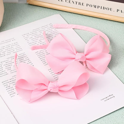 2 PCS 4" Light Pink Bow Headband Grosgrain Ribbon Hair Bows Hair Band Accessories Set of 2 -Light Pink