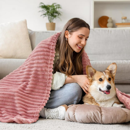 Fleece Throw Blanket for Couch – 3D Ribbed Jacquard Soft and Warm Decorative Fuzzy Blanket – Cozy, Fluffy, Plush Lightweight Pink Throw Blankets for Bed, Sofa, 50x60 inches